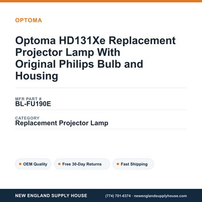 Optoma HD131Xe Replacement Projector Lamp With Original Philips Bulb and Housing — New England Supply House spec card [NESH-SPEC-CARD-V2]