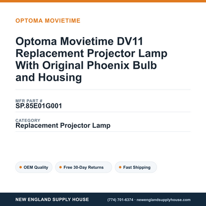 Optoma Movietime DV11 Replacement Projector Lamp With Original Phoenix Bulb and Housing — New England Supply House spec card [NESH-SPEC-CARD-V2]
