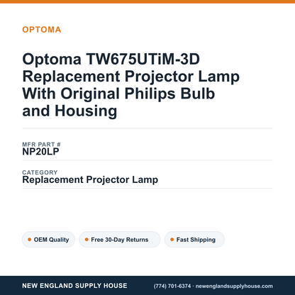 Optoma TW675UTiM-3D Replacement Projector Lamp With Original Philips Bulb and Housing — New England Supply House spec card [NESH-SPEC-CARD-V2]