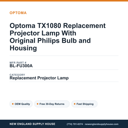 Optoma TX1080 Replacement Projector Lamp With Original Philips Bulb and Housing — New England Supply House spec card [NESH-SPEC-CARD-V2]