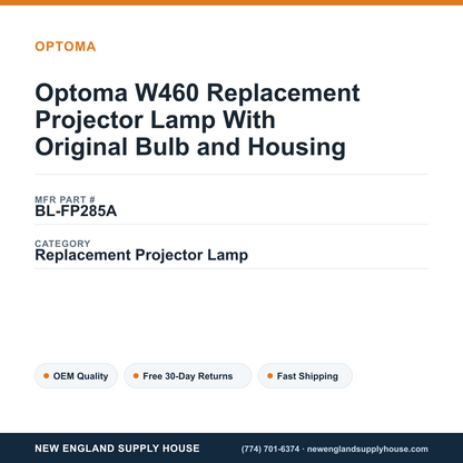 Optoma W460 Replacement Projector Lamp With Original Bulb and Housing — New England Supply House spec card [NESH-SPEC-CARD-V2]
