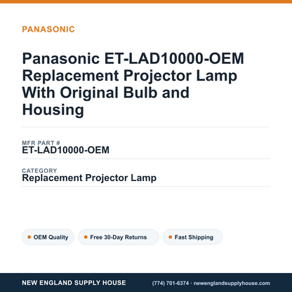 Panasonic ET-LAD10000-OEM Replacement Projector Lamp With Original Bulb and Housing — New England Supply House spec card [NESH-SPEC-CARD-V2]