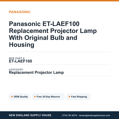 Panasonic ET-LAEF100 Replacement Projector Lamp With Original Bulb and Housing — New England Supply House spec card [NESH-SPEC-CARD-V2]