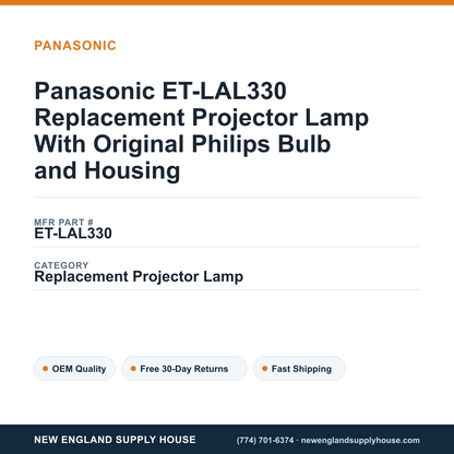 Panasonic ET-LAL330 Replacement Projector Lamp With Original Philips Bulb and Housing — New England Supply House spec card [NESH-SPEC-CARD-V2]