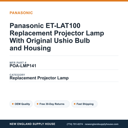 Panasonic ET-LAT100 Replacement Projector Lamp With Original Ushio Bulb and Housing — New England Supply House spec card [NESH-SPEC-CARD-V2]