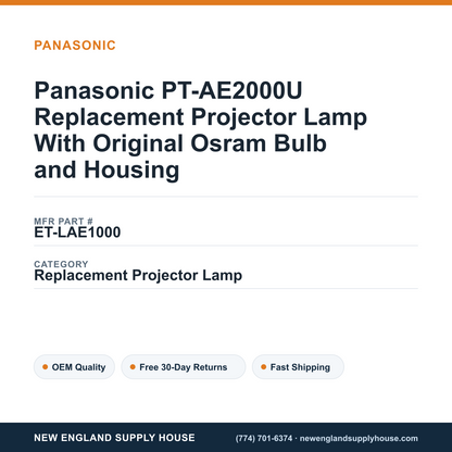 Panasonic PT-AE2000U Replacement Projector Lamp With Original Osram Bulb and Housing — New England Supply House spec card [NESH-SPEC-CARD-V2]