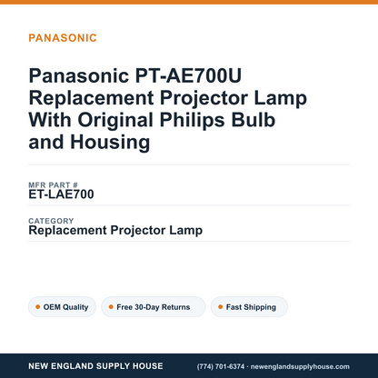 Panasonic PT-AE700U Replacement Projector Lamp With Original Philips Bulb and Housing — New England Supply House spec card [NESH-SPEC-CARD-V2]