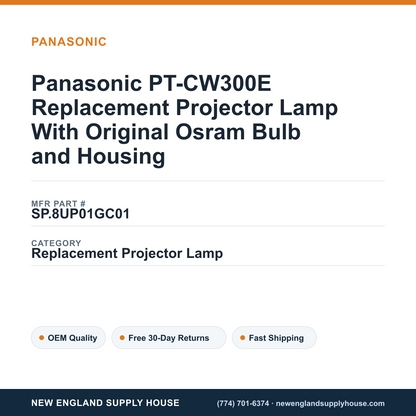 Panasonic PT-CW300E Replacement Projector Lamp With Original Osram Bulb and Housing — New England Supply House spec card [NESH-SPEC-CARD-V2]
