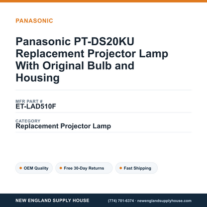 Panasonic PT-DS20KU Replacement Projector Lamp With Original Bulb and Housing — New England Supply House spec card [NESH-SPEC-CARD-V2]