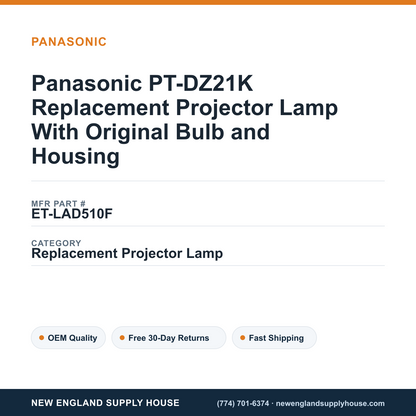 Panasonic PT-DZ21K Replacement Projector Lamp With Original Bulb and Housing — New England Supply House spec card [NESH-SPEC-CARD-V2]