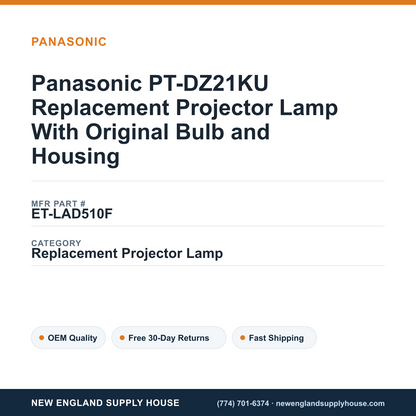 Panasonic PT-DZ21KU Replacement Projector Lamp With Original Bulb and Housing — New England Supply House spec card [NESH-SPEC-CARD-V2]