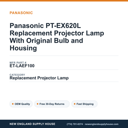 Panasonic PT-EX620L Replacement Projector Lamp With Original Bulb and Housing — New England Supply House spec card [NESH-SPEC-CARD-V2]
