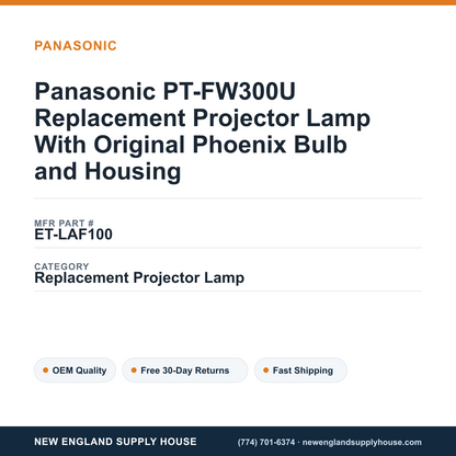 Panasonic PT-FW300U Replacement Projector Lamp With Original Phoenix Bulb and Housing — New England Supply House spec card [NESH-SPEC-CARD-V2]