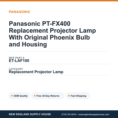 Panasonic PT-FX400 Replacement Projector Lamp With Original Phoenix Bulb and Housing — New England Supply House spec card [NESH-SPEC-CARD-V2]