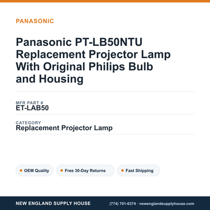 Panasonic PT-LB50NTU Replacement Projector Lamp With Original Philips Bulb and Housing — New England Supply House spec card [NESH-SPEC-CARD-V2]