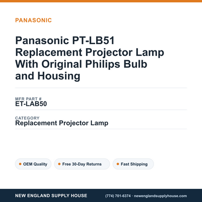 Panasonic PT-LB51 Replacement Projector Lamp With Original Philips Bulb and Housing — New England Supply House spec card [NESH-SPEC-CARD-V2]