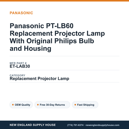 Panasonic PT-LB60 Replacement Projector Lamp With Original Philips Bulb and Housing — New England Supply House spec card [NESH-SPEC-CARD-V2]