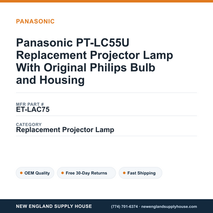 Panasonic PT-LC55U Replacement Projector Lamp With Original Philips Bulb and Housing — New England Supply House spec card [NESH-SPEC-CARD-V2]
