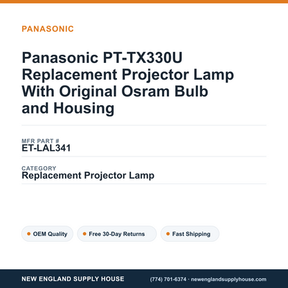 Panasonic PT-TX330U Replacement Projector Lamp With Original Osram Bulb and Housing — New England Supply House spec card [NESH-SPEC-CARD-V2]
