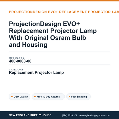 ProjectionDesign EVO+ Replacement Projector Lamp With Original Osram Bulb and Housing — New England Supply House spec card [NESH-SPEC-CARD-V2]