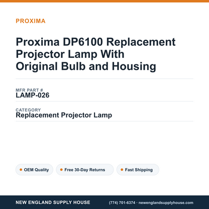 Proxima DP6100 Replacement Projector Lamp With Original Bulb and Housing — New England Supply House spec card [NESH-SPEC-CARD-V2]
