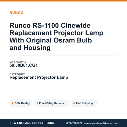 Runco RS-1100 Cinewide Replacement Projector Lamp With Original Osram Bulb and Housing — New England Supply House spec card [NESH-SPEC-CARD-V2]