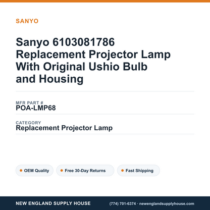 Sanyo 6103081786 Replacement Projector Lamp With Original Ushio Bulb and Housing — New England Supply House spec card [NESH-SPEC-CARD-V2]