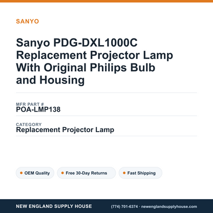 Sanyo PDG-DXL1000C Replacement Projector Lamp With Original Philips Bulb and Housing — New England Supply House spec card [NESH-SPEC-CARD-V2]