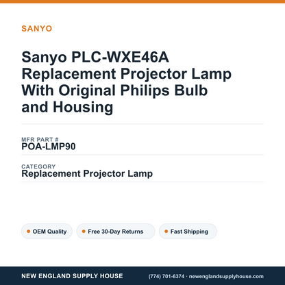 Sanyo PLC-WXE46A Replacement Projector Lamp With Original Philips Bulb and Housing — New England Supply House spec card [NESH-SPEC-CARD-V2]