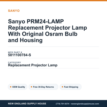 Sanyo PRM24-LAMP Replacement Projector Lamp With Original Osram Bulb and Housing — New England Supply House spec card [NESH-SPEC-CARD-V2]