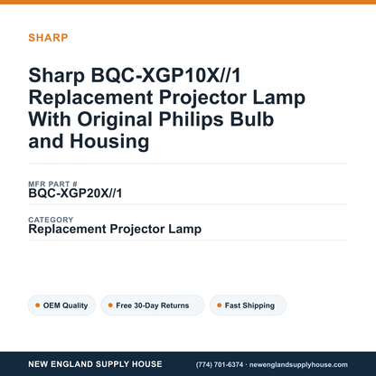 Sharp BQC-XGP10X//1 Replacement Projector Lamp With Original Philips Bulb and Housing — New England Supply House spec card [NESH-SPEC-CARD-V2]