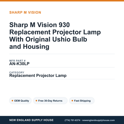 Sharp M Vision 930 Replacement Projector Lamp With Original Ushio Bulb and Housing — New England Supply House spec card [NESH-SPEC-CARD-V2]