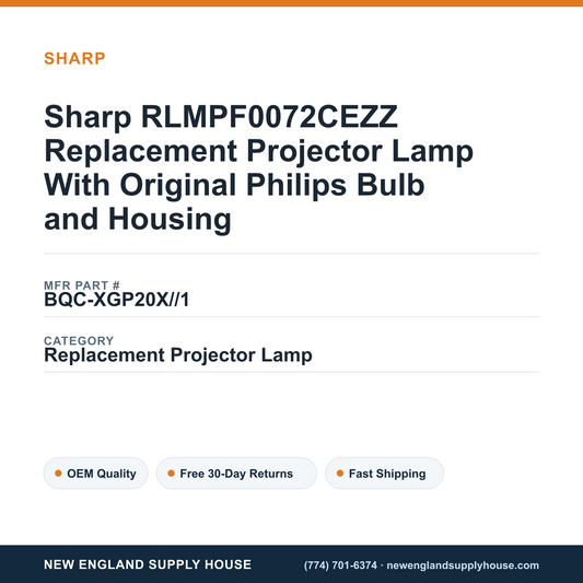 Sharp RLMPF0072CEZZ Replacement Projector Lamp With Original Philips Bulb and Housing — New England Supply House spec card [NESH-SPEC-CARD-V2]