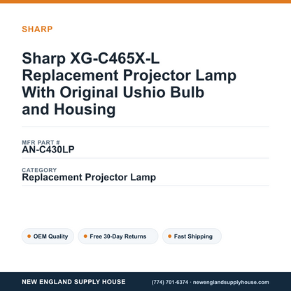 Sharp XG-C465X-L Replacement Projector Lamp With Original Ushio Bulb and Housing — New England Supply House spec card [NESH-SPEC-CARD-V2]