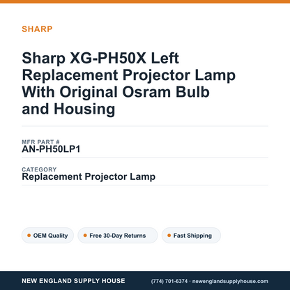 Sharp XG-PH50X Left Replacement Projector Lamp With Original Osram Bulb and Housing — New England Supply House spec card [NESH-SPEC-CARD-V2]