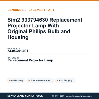 Sim2 933794630 Replacement Projector Lamp With Original Philips Bulb and Housing — New England Supply House spec card [NESH-SPEC-CARD-V2]