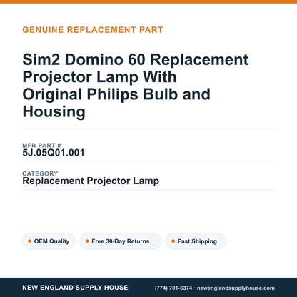 Sim2 Domino 60 Replacement Projector Lamp With Original Philips Bulb and Housing — New England Supply House spec card [NESH-SPEC-CARD-V2]