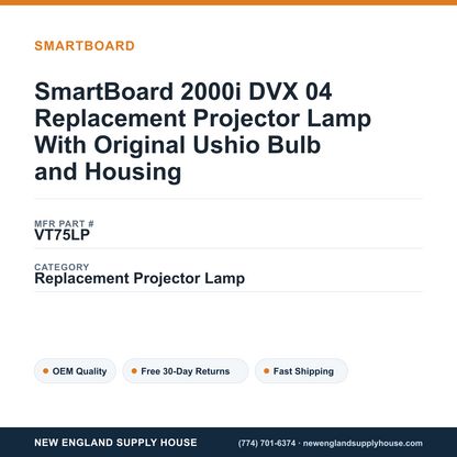 SmartBoard 2000i DVX 04 Replacement Projector Lamp With Original Ushio Bulb and Housing — New England Supply House spec card [NESH-SPEC-CARD-V2]