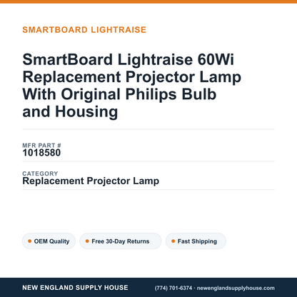 SmartBoard Lightraise 60Wi Replacement Projector Lamp With Original Philips Bulb and Housing — New England Supply House spec card [NESH-SPEC-CARD-V2]