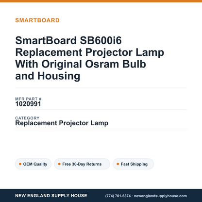 SmartBoard SB600i6 Replacement Projector Lamp With Original Osram Bulb and Housing — New England Supply House spec card [NESH-SPEC-CARD-V2]