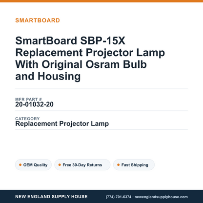 SmartBoard SBP-15X Replacement Projector Lamp With Original Osram Bulb and Housing — New England Supply House spec card [NESH-SPEC-CARD-V2]