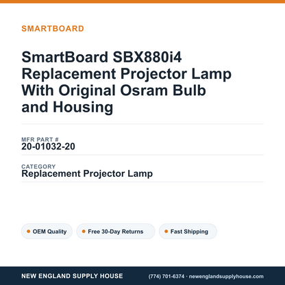 SmartBoard SBX880i4 Replacement Projector Lamp With Original Osram Bulb and Housing — New England Supply House spec card [NESH-SPEC-CARD-V2]