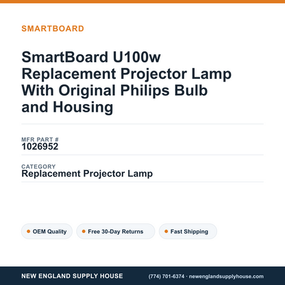 SmartBoard U100w Replacement Projector Lamp With Original Philips Bulb and Housing — New England Supply House spec card [NESH-SPEC-CARD-V2]