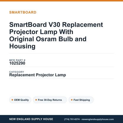 SmartBoard V30 Replacement Projector Lamp With Original Osram Bulb and Housing — New England Supply House spec card [NESH-SPEC-CARD-V2]