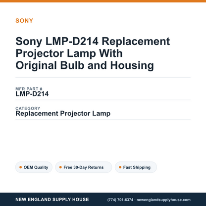 Sony LMP-D214 Replacement Projector Lamp With Original Bulb and Housing — New England Supply House spec card [NESH-SPEC-CARD-V2]