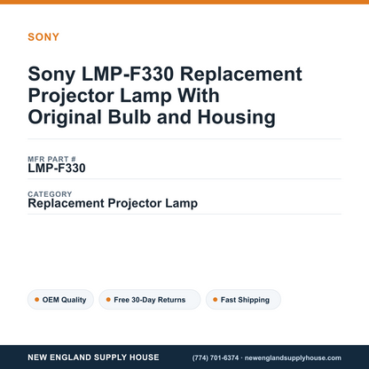 Sony LMP-F330 Replacement Projector Lamp With Original Bulb and Housing — New England Supply House spec card [NESH-SPEC-CARD-V2]