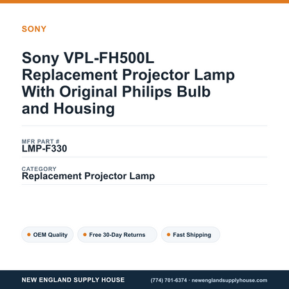 Sony VPL-FH500L Replacement Projector Lamp With Original Philips Bulb and Housing — New England Supply House spec card [NESH-SPEC-CARD-V2]
