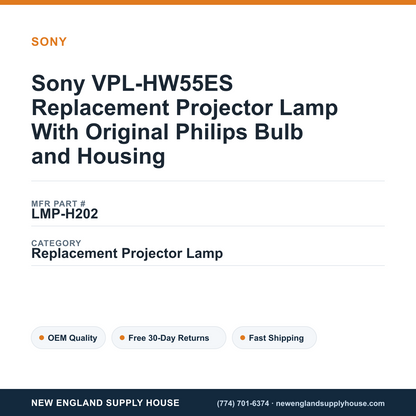 Sony VPL-HW55ES Replacement Projector Lamp With Original Philips Bulb and Housing — New England Supply House spec card [NESH-SPEC-CARD-V2]