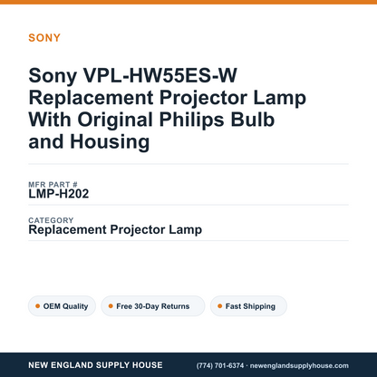 Sony VPL-HW55ES-W Replacement Projector Lamp With Original Philips Bulb and Housing — New England Supply House spec card [NESH-SPEC-CARD-V2]