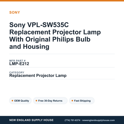 Sony VPL-SW535C Replacement Projector Lamp With Original Philips Bulb and Housing — New England Supply House spec card [NESH-SPEC-CARD-V2]